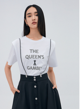 ELLASSAY歌力思秋季新款字母烫钻圆领休闲修身短袖女EWW333Z00500