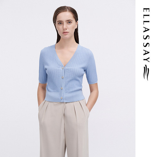 ELLASSAY歌力思早春新款简约百搭桑蚕丝简约针织衫女EWE341M02000