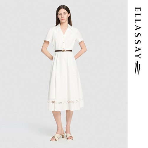 ELLASSAY歌力思2026夏季新款简约V领衬衫连衣裙女EWD372Y00800