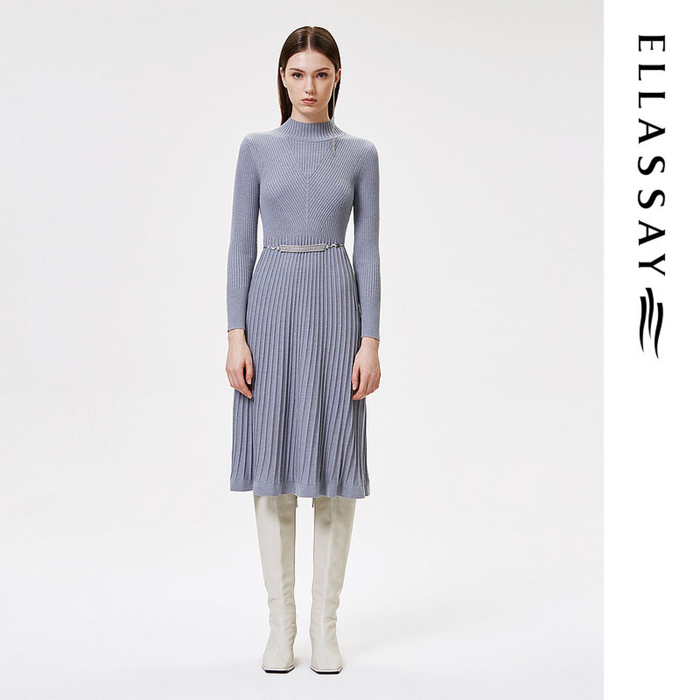 ELLASSAY歌力思秋季新款绵羊毛修身显瘦针织连衣裙女EWE323M20000