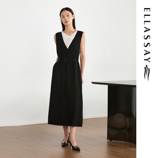 ELLASSAY歌力思夏季新款三醋纤撞色假两件连衣裙女EWE363Y01800