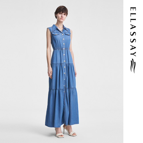 ELLASSAY歌力思夏季新款100%莱赛尔轻薄牛仔连衣裙女EWW352N00900