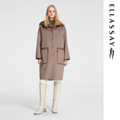 ELLASSAY歌力思秋冬新款 绵羊毛真两件羽绒毛呢大衣女EWE354D04000