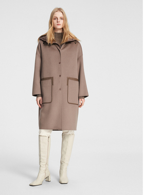 ELLASSAY歌力思秋冬新款绵羊毛真两件羽绒毛呢大衣女EWE354D04000