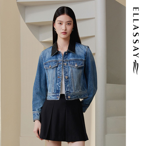 ELLASSAY歌力思秋季新款纯棉做旧休闲牛仔短外套女EWB363N00100