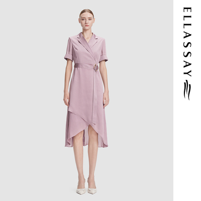 ELLASSAY歌力思2025夏季新款优雅气质西装领连衣裙女EWD365Y10500
