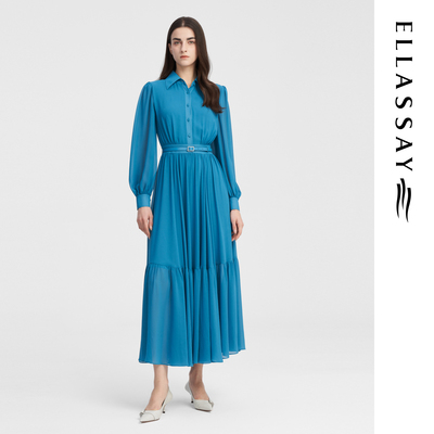 ELLASSAY歌力思秋冬新款简约长袖气质中长款连衣裙女EWE343Y07000