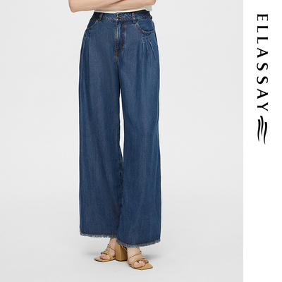 ELLASSAY歌力思春季新款100%莱赛尔阔腿直筒牛仔裤女EWB362N00500