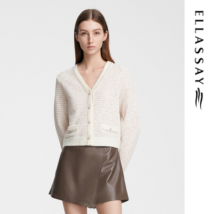 女EWE351M05700 小香风V领撞色针织衫 ELLASSAY歌力思春季 新款