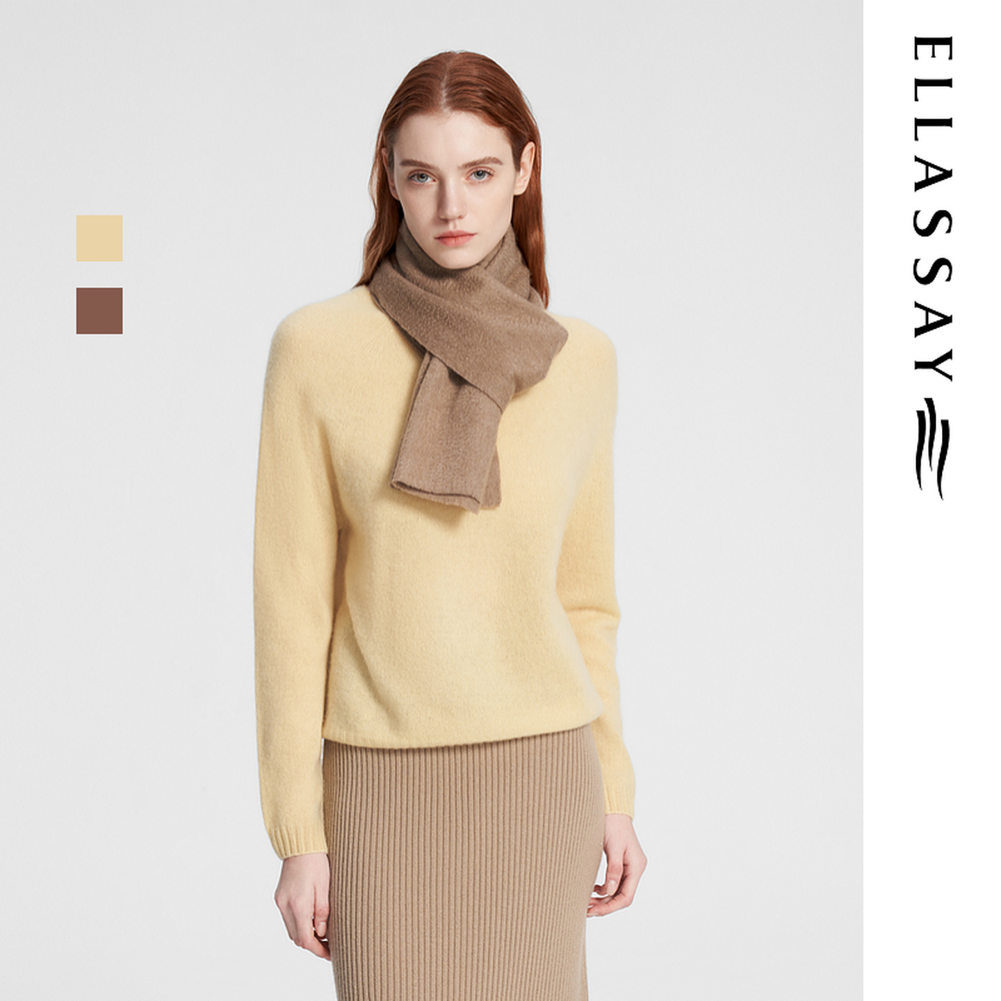 ELLASSAY歌力思秋冬新款100%羊绒金色钉珠针织衫女EWW354M02600