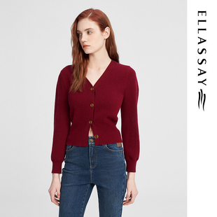 ELLASSAY歌力思秋冬新款绵羊毛法式复古针织衫女EWW344M06300