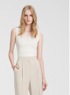 ELLASSAY歌力思春季新款网纱V领拼接针织背心女EWE351M08400