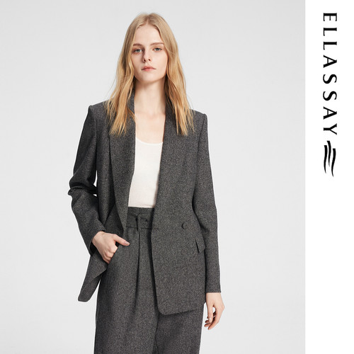 ELLASSAY歌力思秋冬新款绵羊毛简约一粒扣气质西装女EWE354T04100