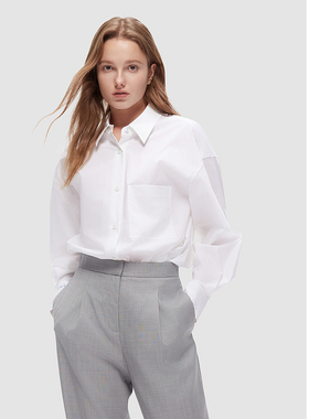 ELLASSAY歌力思早秋新款棉百搭通勤白色长袖衬衫女EWW343C02200