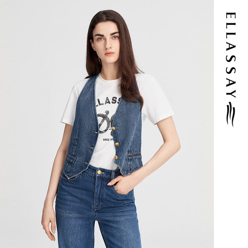 ELLASSAY歌力思秋季新款帅气洒脱牛仔套装T恤女EWW343Z00700