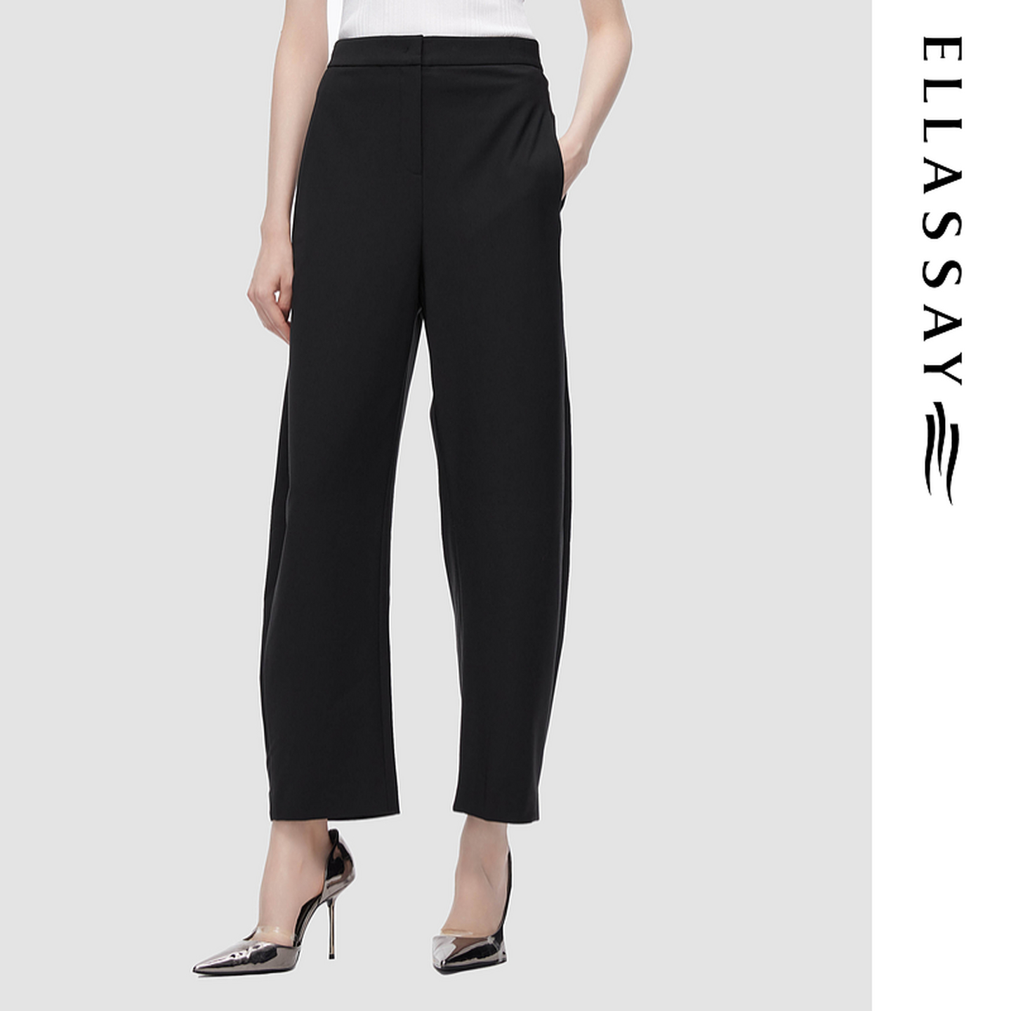 ELLASSAY歌力思秋冬新款绵羊毛舒适简约直筒休闲裤女EWV344K00700