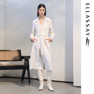 ELLASSAY歌力思秋冬新款 绵羊毛白色毛呢大衣女EWD363D03500