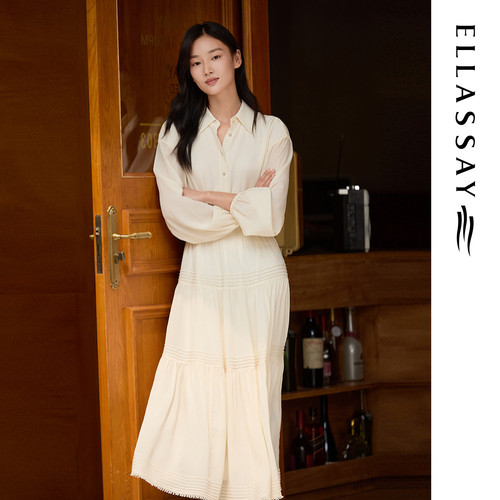 ELLASSAY歌力思早秋新款莱赛尔法式温柔风衬衫裙女EWB363Y01600