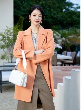 ELLASSAY歌力思秋冬新款绵羊毛简约纯色廓形大衣女EWE333D02400