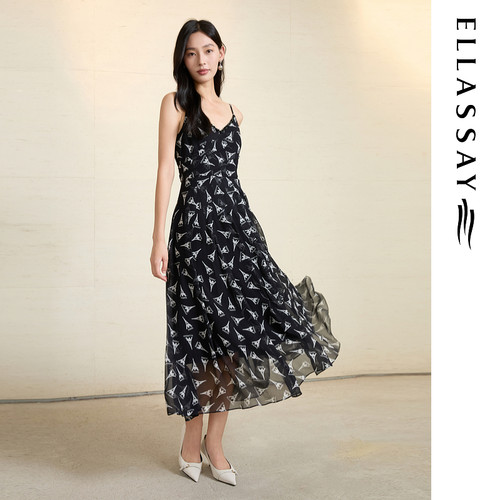 ELLASSAY歌力思2026夏季新款100%桑蚕丝吊带连衣裙女EWD365Y253DX