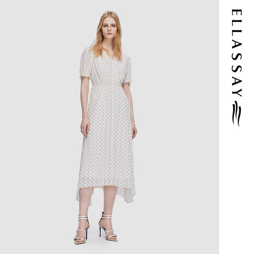 ELLASSAY歌力思夏季新款法式简约浪漫短袖连衣裙女EWD352Y18100