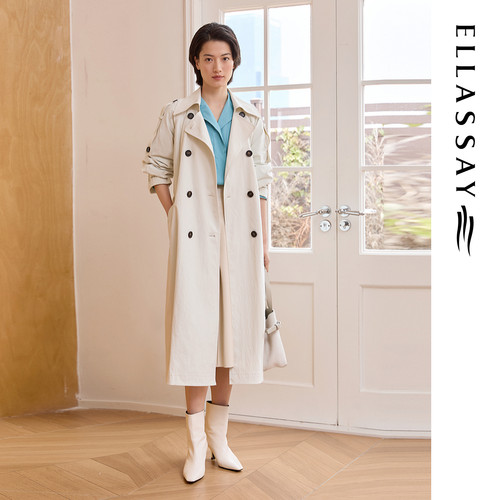 ELLASSAY歌力思秋季新款气质双排扣英伦长款风衣女EWE363F00400