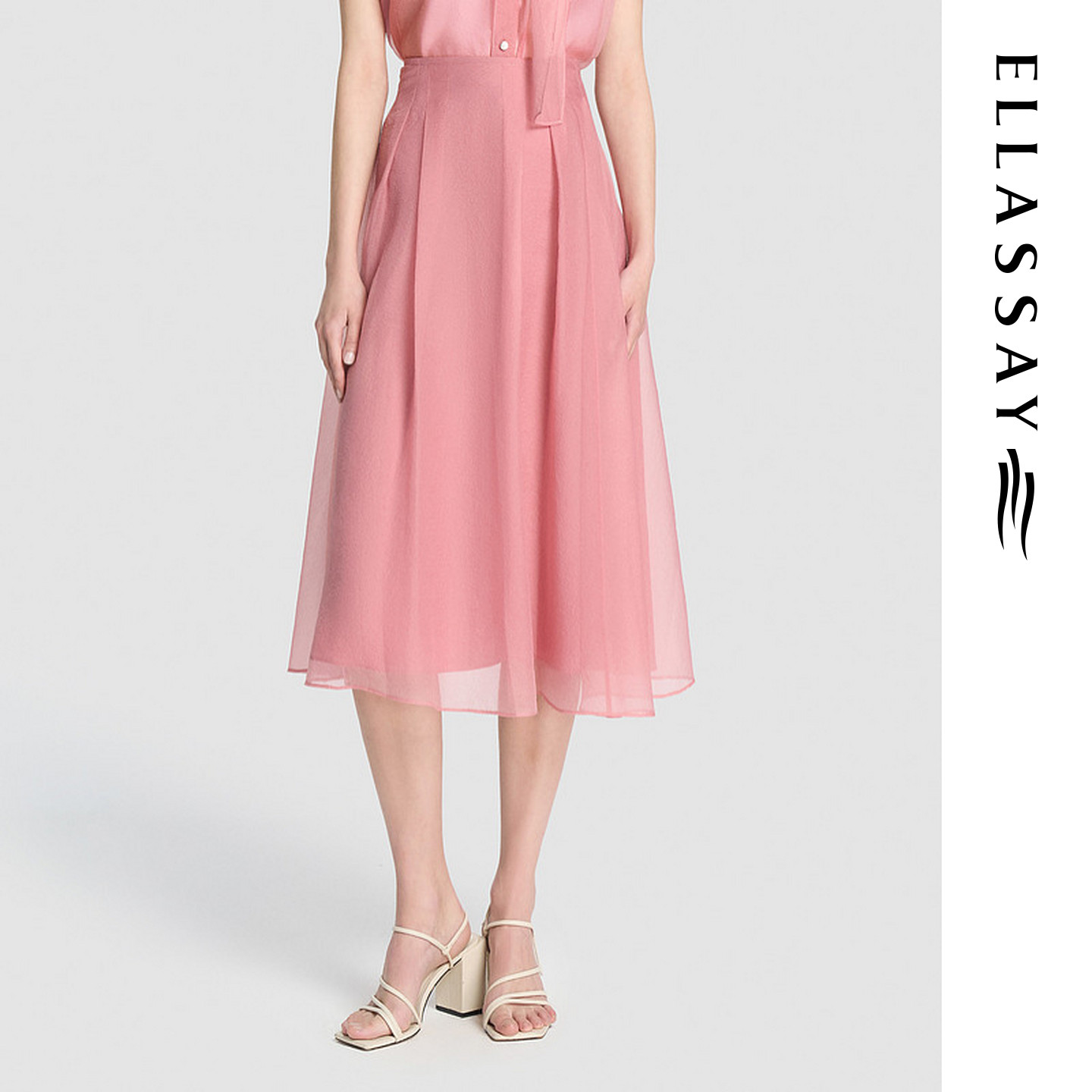 ELLASSAY歌力思2026夏季新款飘逸纱面高腰半身裙女EWD375Q007TA