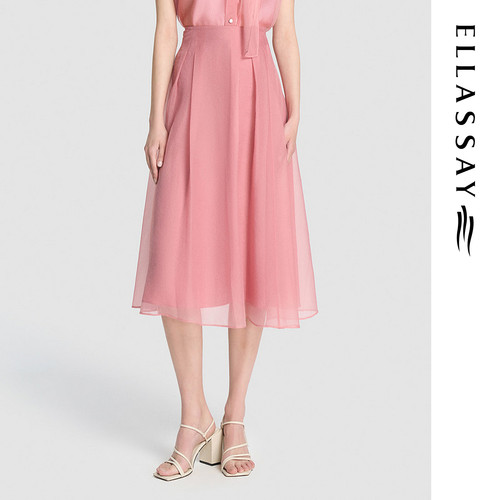 ELLASSAY歌力思2026夏季新款飘逸纱面高腰半身裙女EWD375Q007TA