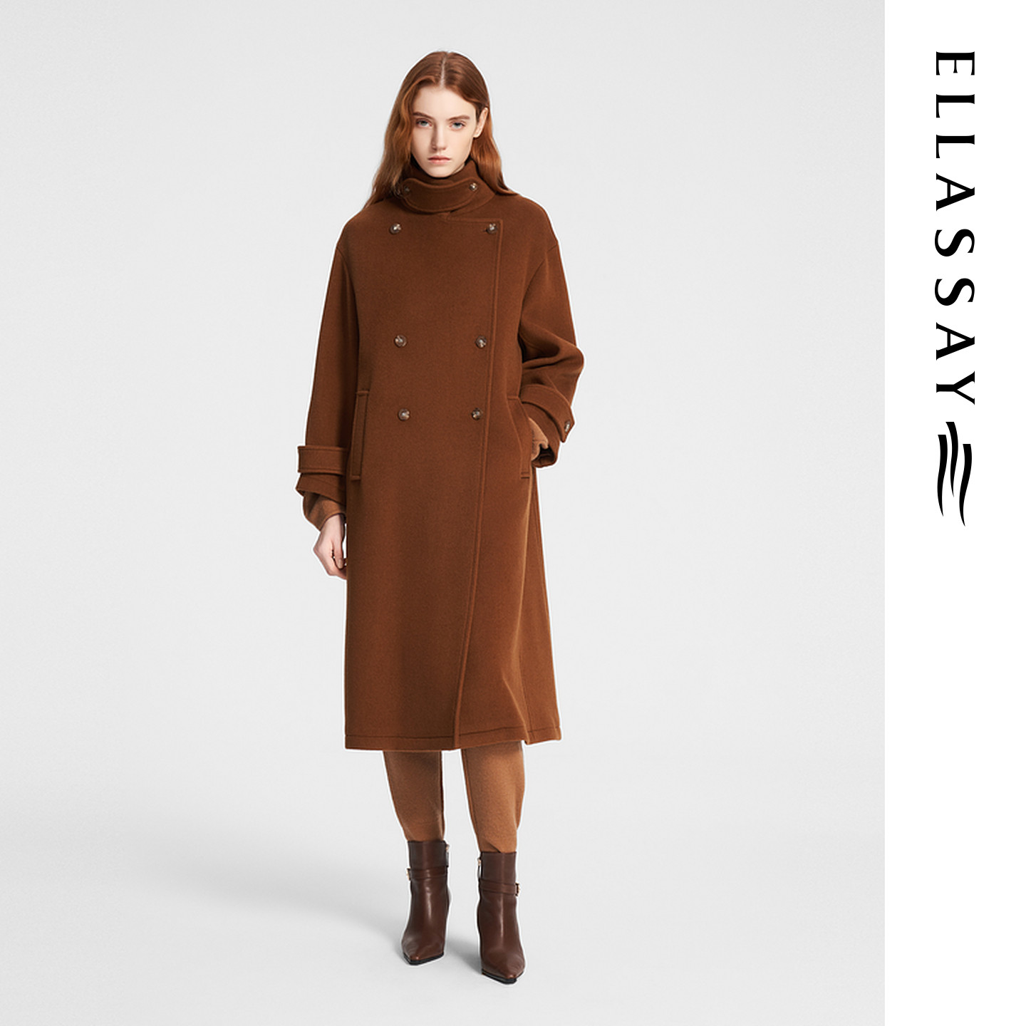 ELLASSAY歌力思秋季新款绵羊毛复古双排扣毛呢外套EWE353D00100,女装/女士精品,毛呢外套,淘宝优惠券,粉丝福利购,淘宝优惠卷