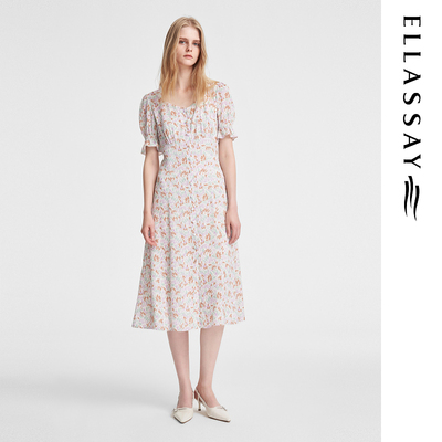 ELLASSAY歌力思春季新款法式中长款碎花连衣裙女EWE351Y07100