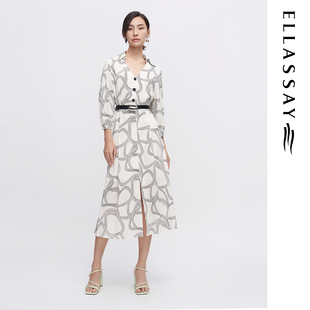 ELLASSAY歌力思夏季新款桑蚕丝气质通勤印花连衣裙女EWF342Y14100
