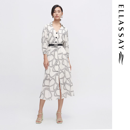 ELLASSAY歌力思夏季新款桑蚕丝气质通勤印花连衣裙女EWF342Y14100