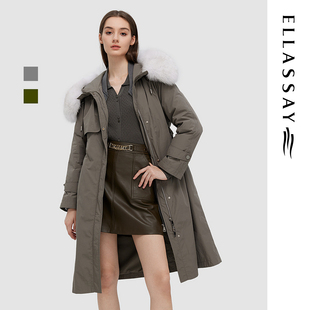ELLASSAY歌力思秋冬新款 风衣羽绒服女EWD344L04000 大毛领经典