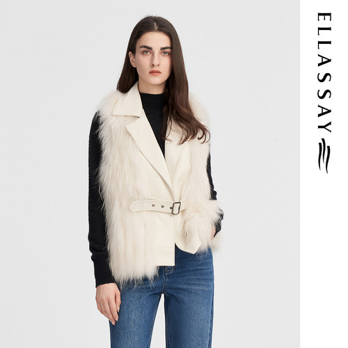 ELLASSAY歌力思冬季新款貉子毛皮西装领皮草外套女EWW343S01000
