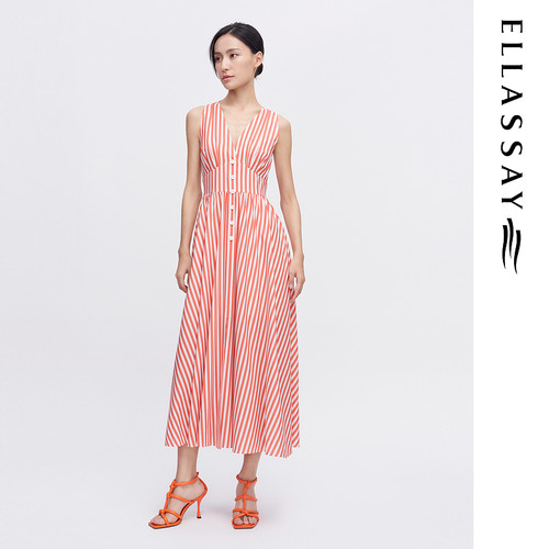 ELLASSAY歌力思春夏新款三醋酸度假风条纹连衣裙女EWE342Y09900