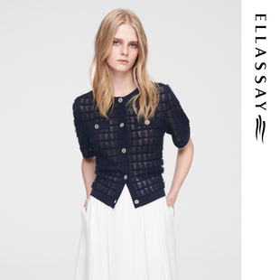 ELLASSAY歌力思夏季新款棉小香风短袖圆领针织衫女EWW352M08900