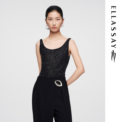 ELLASSAY歌力思夏季新款棉麻天丝亮片U形领背心女EWF362M05700