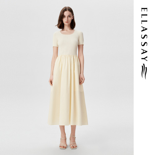 ELLASSAY歌力思春季新款棉感优雅修身针织连衣裙女EWB362Y01100