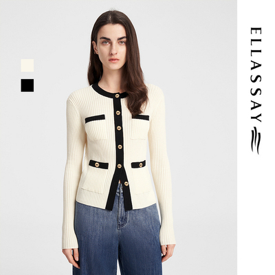 ELLASSAY歌力思秋季新款绵羊毛经典小香风针织衫衫女EWB343M00100