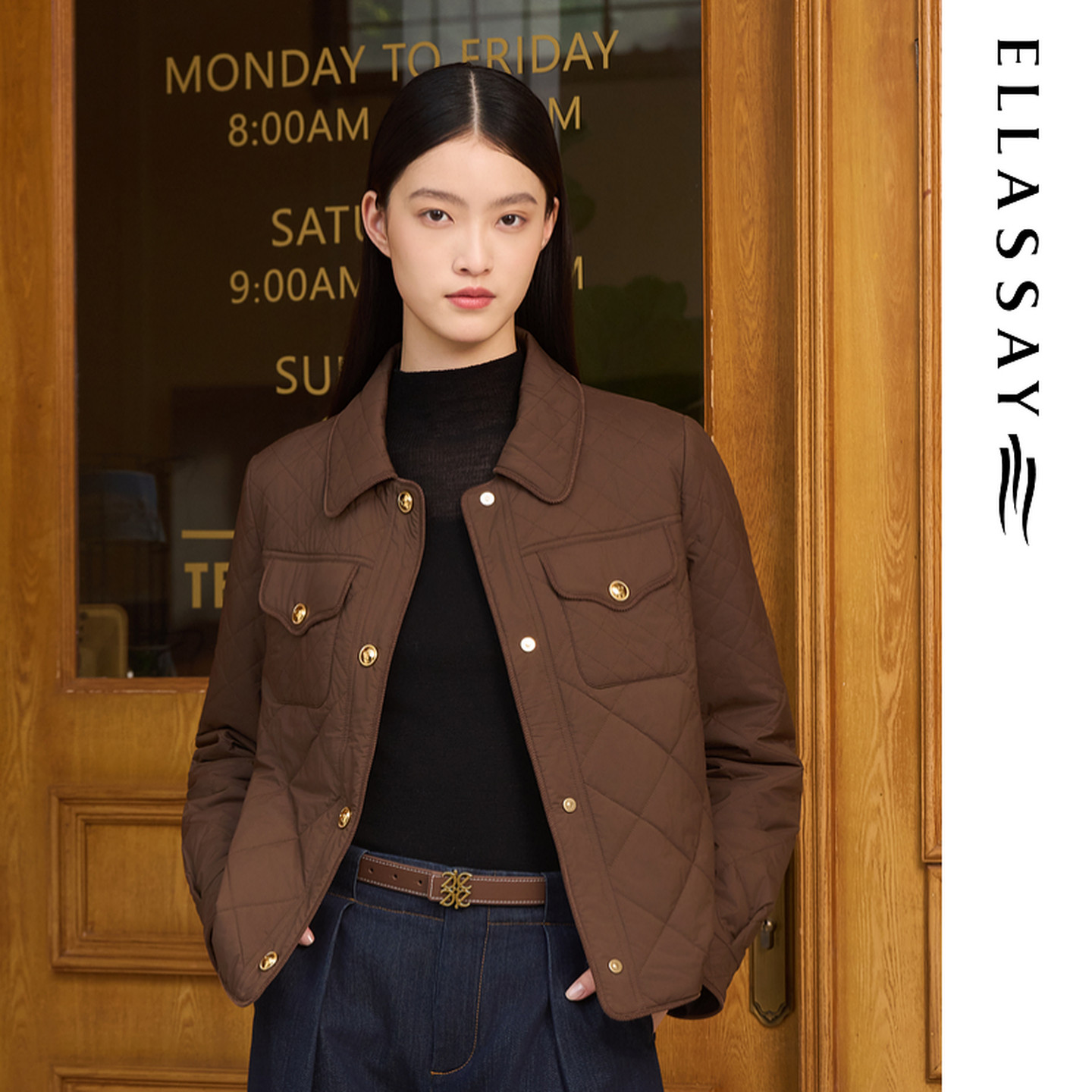 ELLASSAY歌力思2025秋季新款时尚简约翻领短款棉服女EWD363L05000