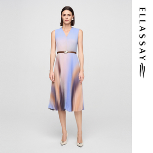 ELLASSAY歌力思春夏新款浪漫晕染收腰无袖连衣裙女EWF362Y03400
