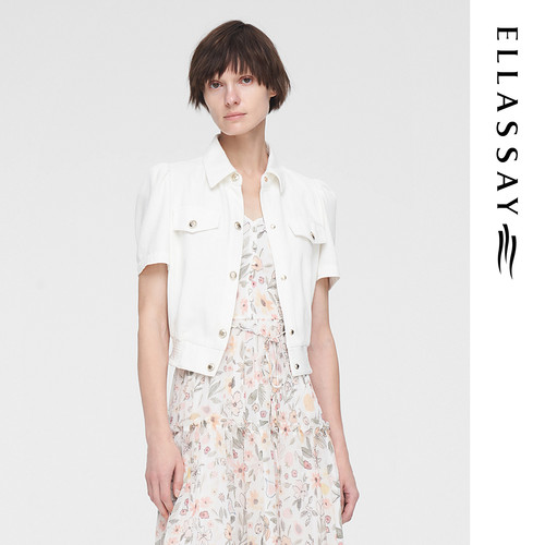 ELLASSAY歌力思夏季新款棉百搭白牛仔衬衫女EWW352N06500