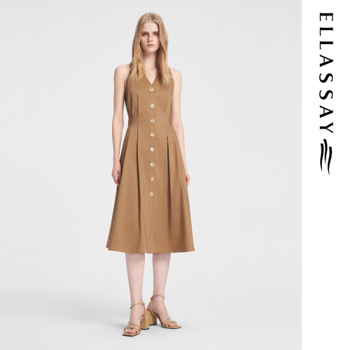 ELLASSAY歌力思夏季新款棉衬衫裙A字无袖连衣裙女EWB352Y03300