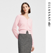 ELLASSAY歌力思秋冬新款 温柔蜜粉色羊绒V领针织衫 女EWW344M05800
