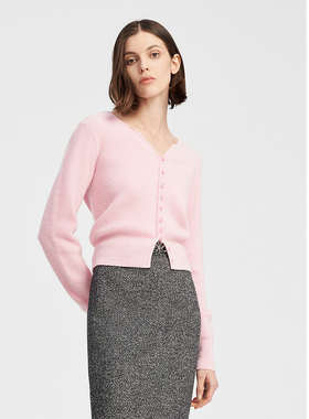 ELLASSAY歌力思秋冬新款温柔蜜粉色羊绒V领针织衫女EWW344M05800