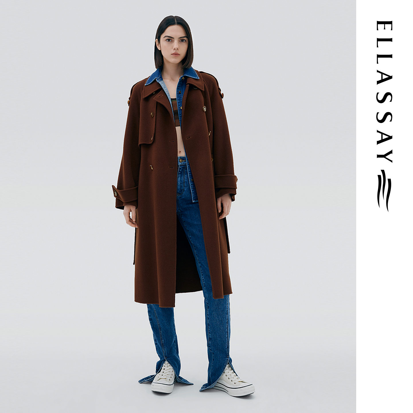 ELLASSAY歌力思秋冬新款羊毛混纺风衣式长款呢大衣女EWW334D02900