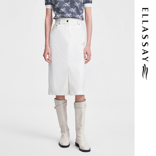 ELLASSAY歌力思春季新款棉高腰包臀裙牛仔半身裙女EWW351Q00100