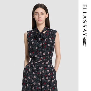 ELLASSAY歌力思2026夏季新款桑蚕丝印花无袖衬衫女EWD375C008TA