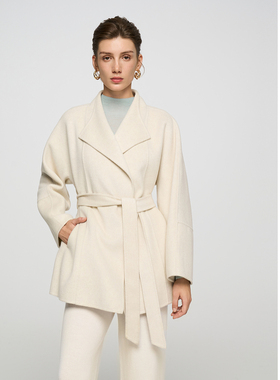 ELLASSAY歌力思2025秋冬新款绵羊毛浴袍式毛呢大衣女EWD363D04100