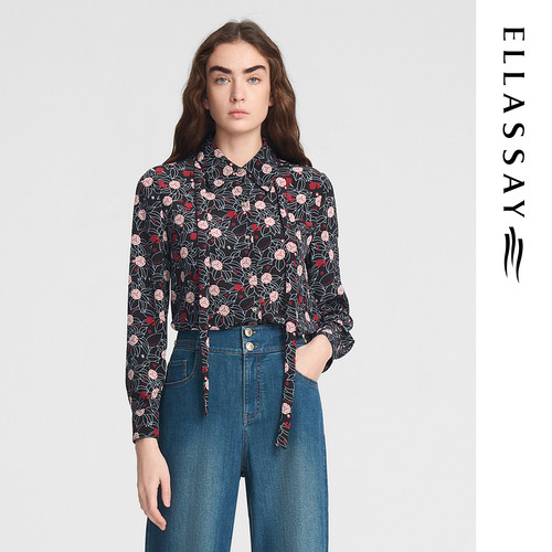 ELLASSAY歌力思秋季新款真丝法式优雅显瘦衬衫女EWE353C01900
